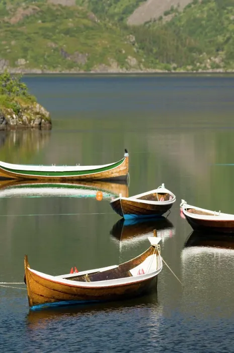 Framed Print : Europe, Norway, Lofoten. Traditional wooden fishing boats in the town of Å