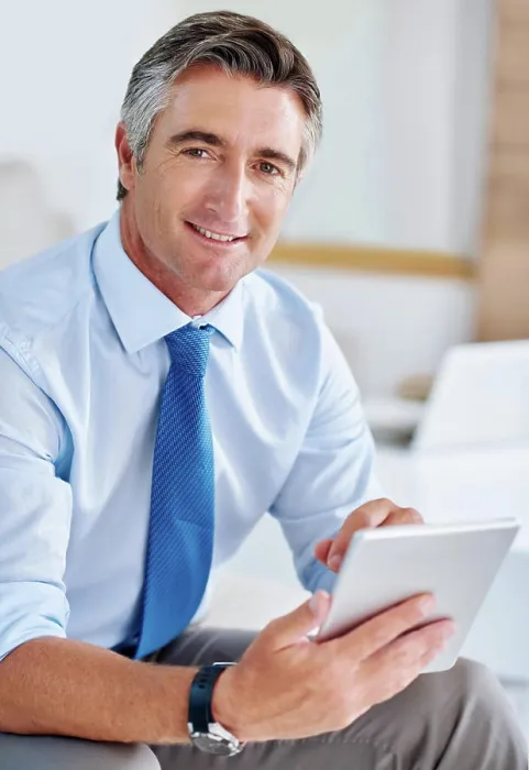 Framed Print : Executive, portrait and tablet for business research Framed Print : Executive, portrait and tablet for business research