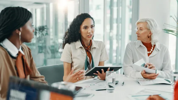 Framed Print : Explain, meeting and tablet with business women in boardroom of office for planning or strategy Framed Print : Explain, meeting and tablet with business women in boardroom of office for planning or strategy