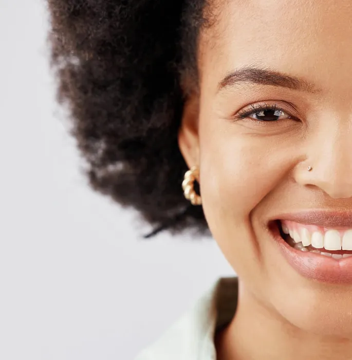 Framed Print : Face, happy and portrait of black woman in studio with smile Framed Print : Face, happy and portrait of black woman in studio with smile
