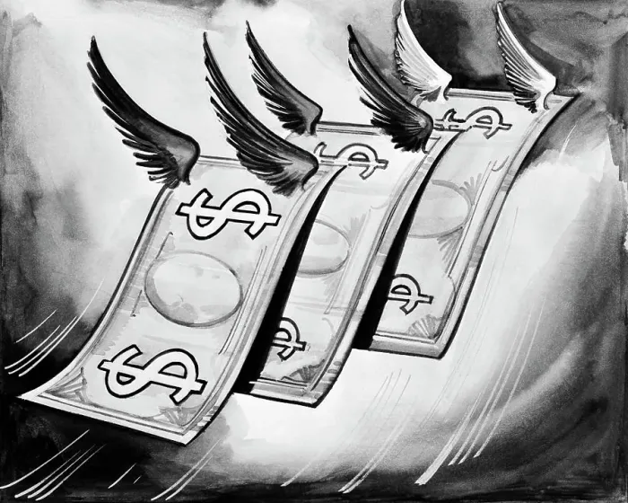 Framed Print : False Money With Wings Flying Away Framed Print : False Money With Wings Flying Away