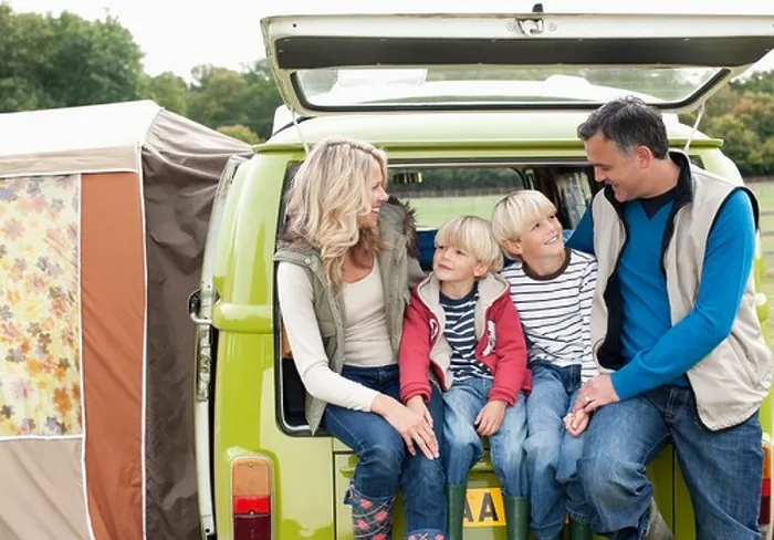 Framed Print : Family at back of camper van Framed Print : Family at back of camper van