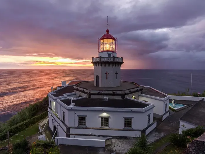 Framed Print : Farol do Arnel lighthouse at sunrise in a cloudy morning, Sao Miguel island, Azores, Portugal, Atlantic, Europe Framed Print : Farol do Arnel lighthouse at sunrise in a cloudy morning, Sao Miguel island, Azores, Portugal, Atlantic, Europe