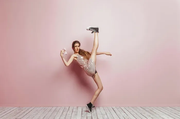 Framed Print : fashion girl with a phone on pink background millennial Framed Print : fashion girl with a phone on pink background millennial
