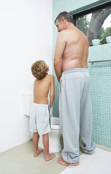 Framed Print : Father and Son Urinating Framed Print : Father and Son Urinating