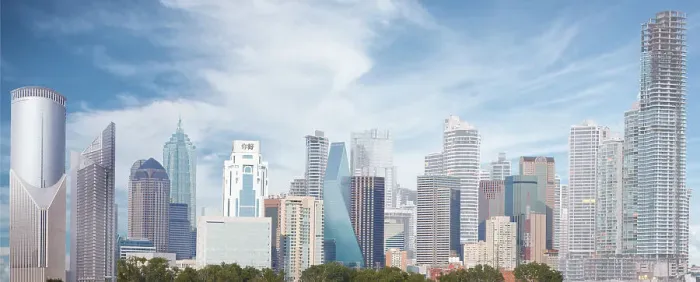 Framed Print : Fictional skyline created using modern buildings from various parts of the world Framed Print : Fictional skyline created using modern buildings from various parts of the world