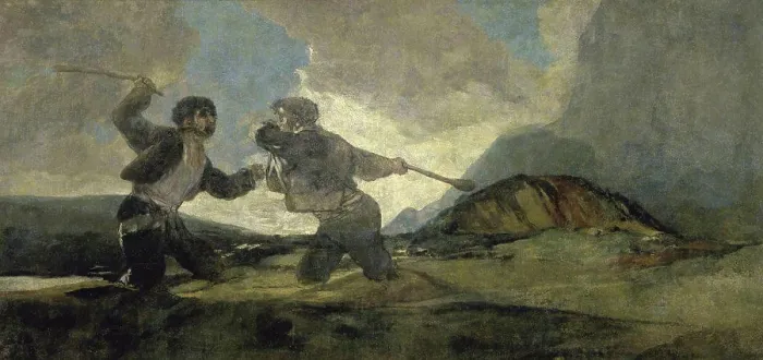 Framed Print : Fight with Cudgels 1820-23 Francisco Goya y Lucientes (1746-1828 / Spanish) Museo del Prado, Madrid Framed Print : Fight with Cudgels 1820-23 Francisco Goya y Lucientes (1746-1828 / Spanish) Museo del Prado, Madrid