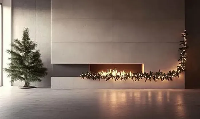 Framed Print : A fireplace with a Christmas tree in front of it AI generated