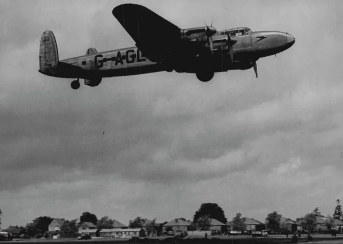 Framed Print : First B.O.A.C. Plane Leaves Heath Row -- The 'Lancastrian' Aircraft taking off from Hearth Row