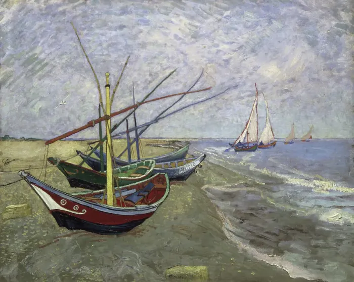Framed Print : Fishing Boats on the Beach at Saintes-Maries by van Gogh Framed Print : Fishing Boats on the Beach at Saintes-Maries by van Gogh