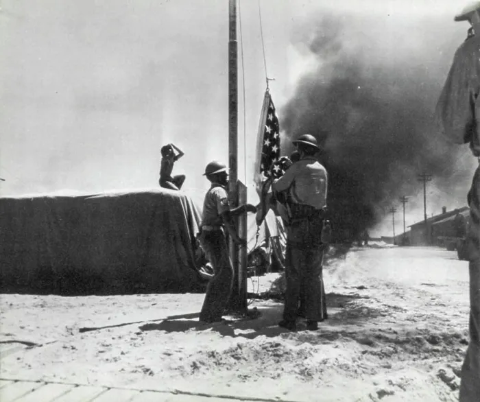 Framed Print : Flag Goes Skyward During Midway Battle Framed Print : Flag Goes Skyward During Midway Battle