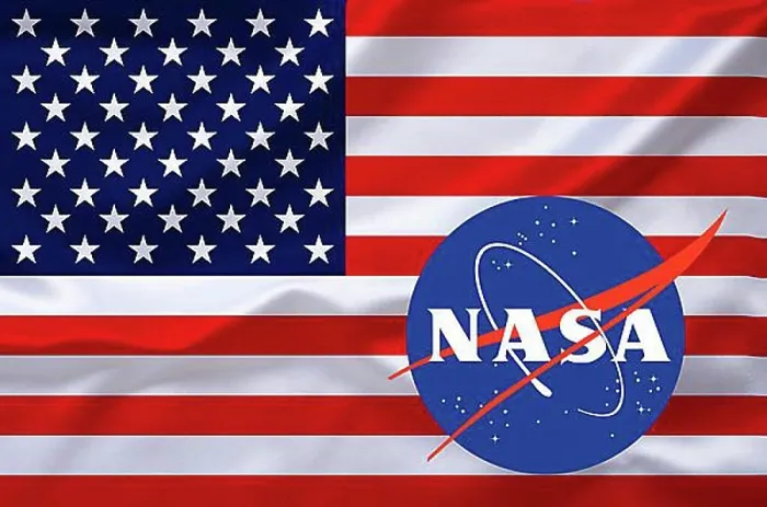 Framed Print : The flag of the USA with the Nasa coat of arms, Studio Framed Print : The flag of the USA with the Nasa coat of arms, Studio
