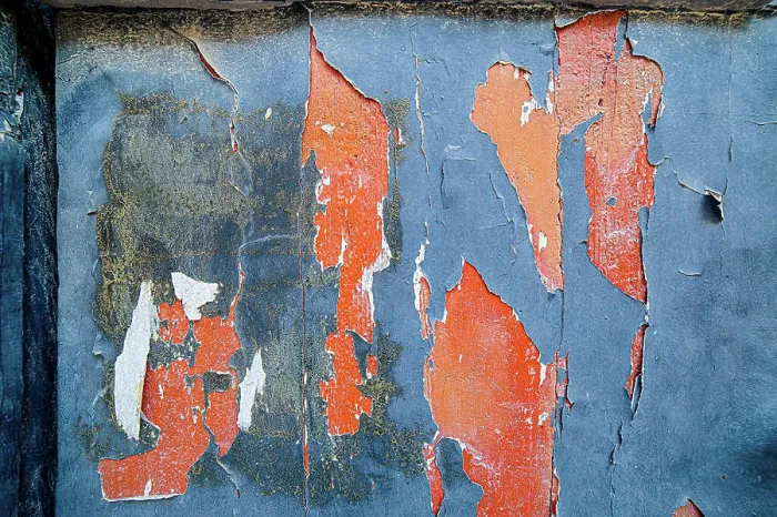 Framed Print : Flaking Blue and Orange Paint on an Old Door Framed Print : Flaking Blue and Orange Paint on an Old Door