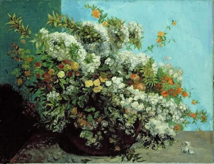 Framed Print : Flowering Branches and Flowers, Courbet, Gustave (1819-1877)
