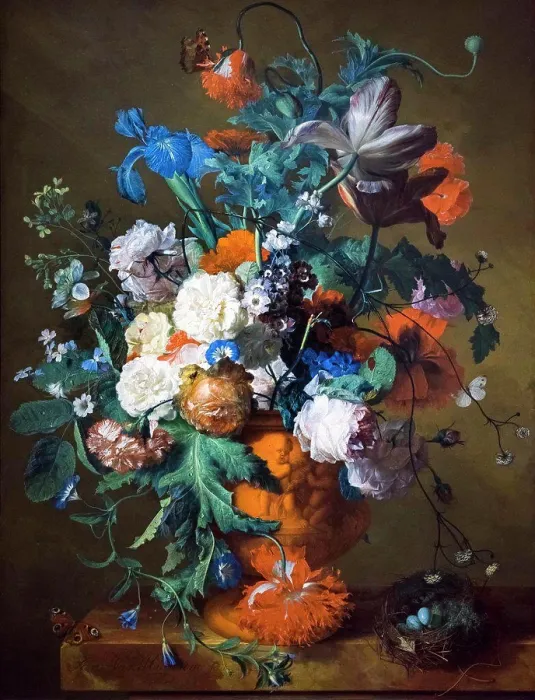Framed Print : Flowers in Urn; c; 1720 Oil on panel Jan Van Huysone; Dutch; 1682 - 1749