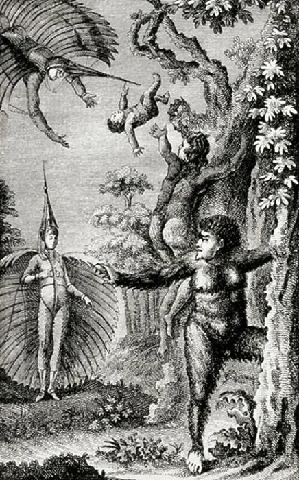 Framed Print : Flying man with the bear-people Framed Print : Flying man with the bear-people