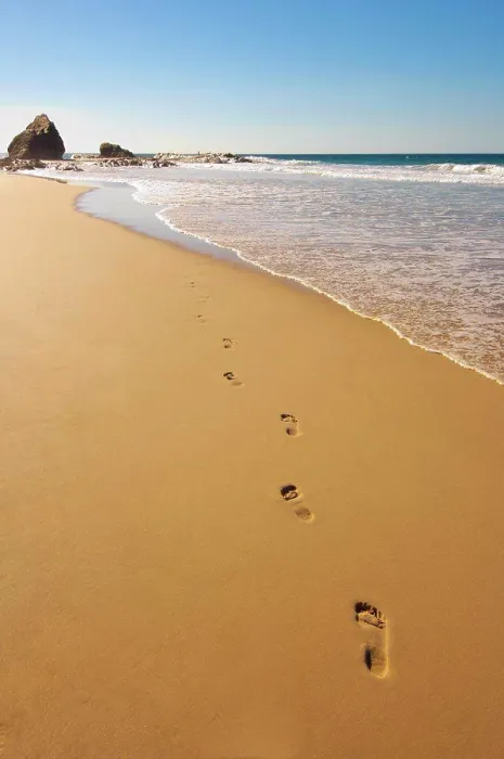 Framed Print : Footprints in the sand at waters edge at Elephant Rock Framed Print : Footprints in the sand at waters edge at Elephant Rock