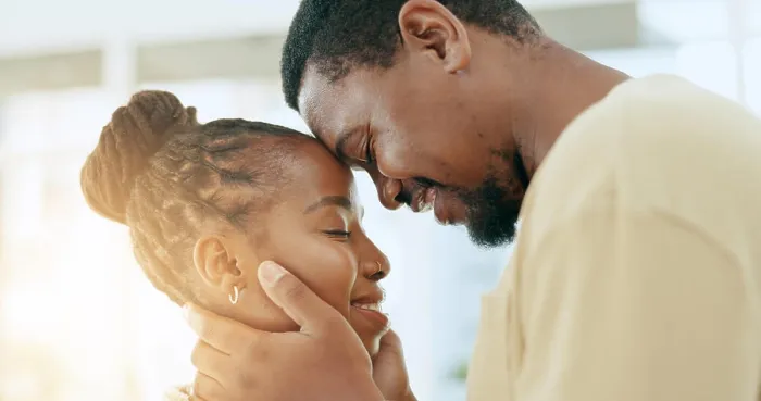 Framed Print : Forehead, care or black couple hug in home living room together to bond for peace Framed Print : Forehead, care or black couple hug in home living room together to bond for peace