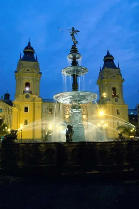 Framed Print : Fountain near a cathedral, Plaza de Armas, Lima, Peru Framed Print : Fountain near a cathedral, Plaza de Armas, Lima, Peru
