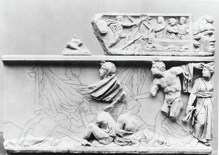Framed Print : Fragmentary marble sarcophagus with scenes from the Oresteia mid-2nd century A Framed Print : Fragmentary marble sarcophagus with scenes from the Oresteia mid-2nd century A