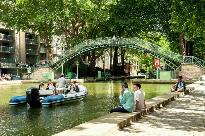Framed Print : France, Everyday scene by Canal Saint Martin; Paris Framed Print : France, Everyday scene by Canal Saint Martin; Paris