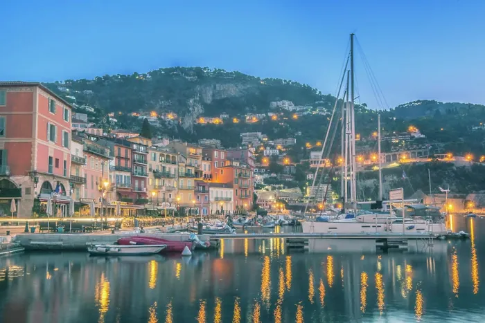 Framed Print : France, Provence. Villefranche-sur-Mer, harbor at dawn