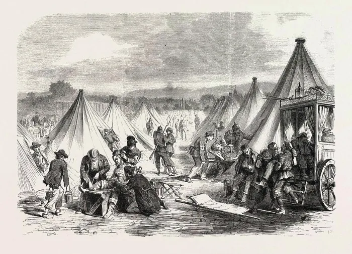 Framed Print : FRANCO-PRUSSIAN WAR: CAMP OF MAC MAHON CONVERTED TO AN AMBULANCE AFTER THE BATTLE OF WORTH, 7 AUGUST 1870