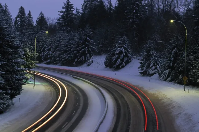 Framed Print : Freeway traffic at night_ Time exposure with light trails, British Columbia, Canada Framed Print : Freeway traffic at night_ Time exposure with light trails, British Columbia, Canada