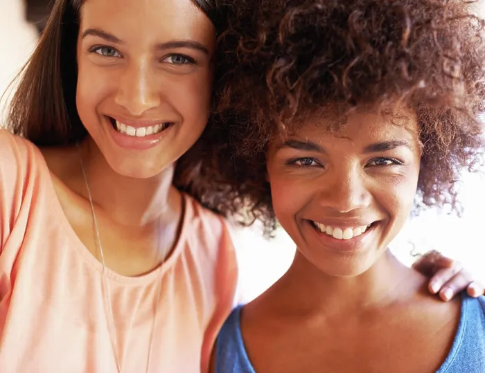 Framed Print : Friends, women and portrait with closeup hug for support