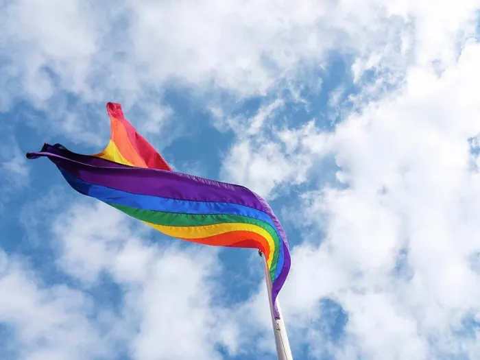 Framed Print : The gay pride flag is blowing in the wind