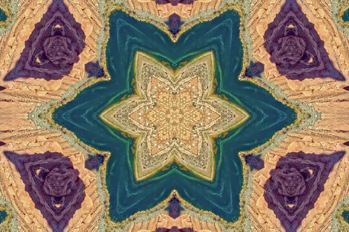 Framed Print : A geometrical abstract pattern made by applying fractal mirroring to a photo of Horseshoe Bend Arizona