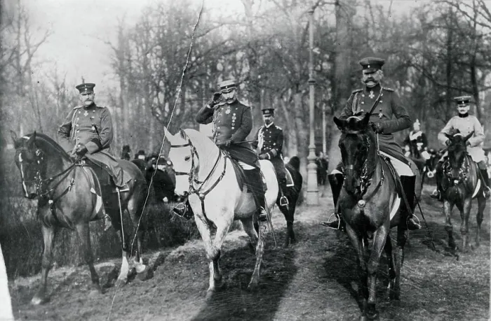 Framed Print : Germany, Berlin, Kaiser Wilhelm II and Hindenburg on morning center in Tiergarten, ca 1900 Framed Print : Germany, Berlin, Kaiser Wilhelm II and Hindenburg on morning center in Tiergarten, ca 1900