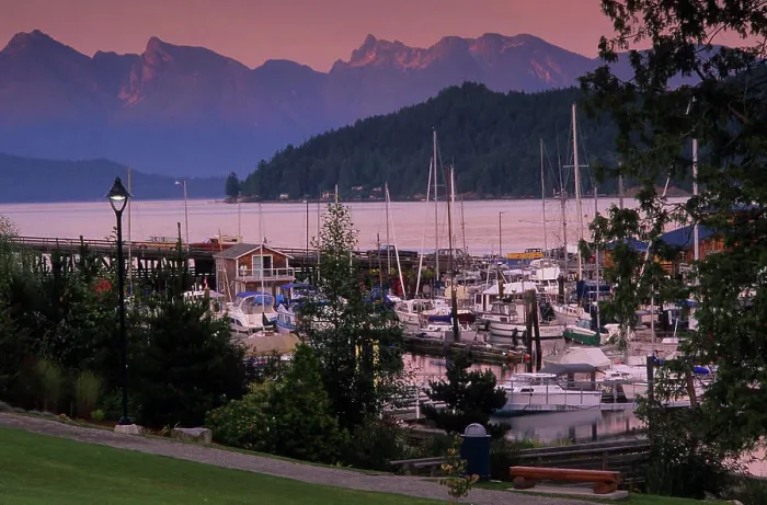 Framed Print : Gibsons Harbour in evening, Sunshine Coast, British Columbia, Canada Framed Print : Gibsons Harbour in evening, Sunshine Coast, British Columbia, Canada