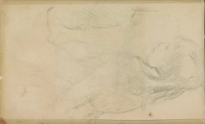 Framed Print : Girl standing with the arms behind the back.Also a Study of a Lower. Leaf 42 Verso from a sketchbook with 42 Sheets