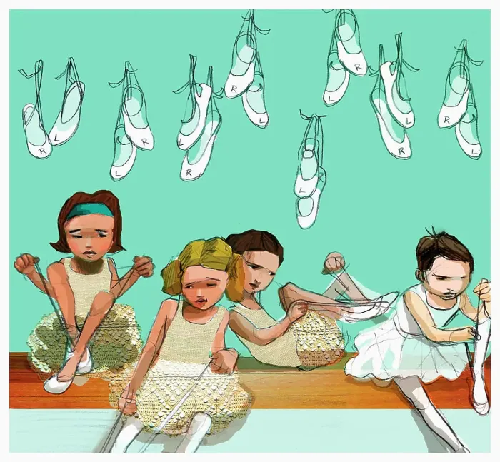 Framed Print : Girls preparing for ballet class Framed Print : Girls preparing for ballet class