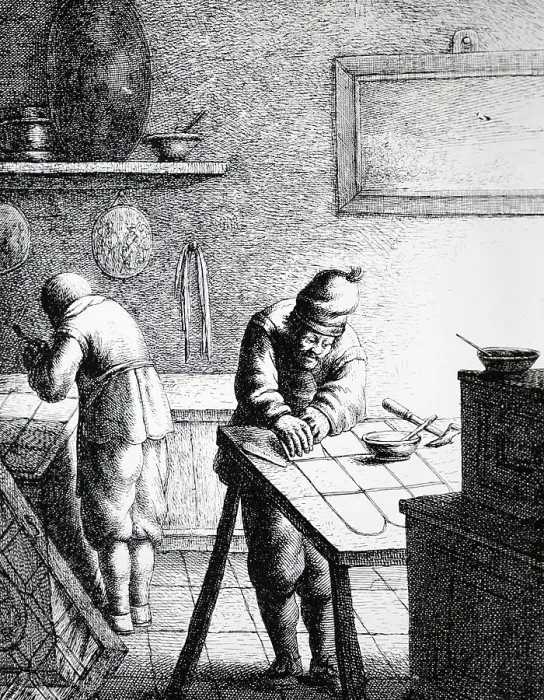Framed Print : Glass window makers workshop. Etching by Jan Joris Van Der Vliet, Circa 1635