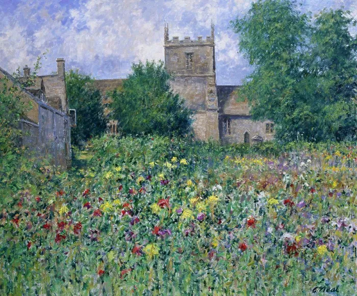 Framed Print : Glos, Allotments at South Cerney (Morning, August) by Charles Neal, oil on canvas, 2002, (b.1951) Framed Print : Glos, Allotments at South Cerney (Morning, August) by Charles Neal, oil on canvas, 2002, (b.1951)