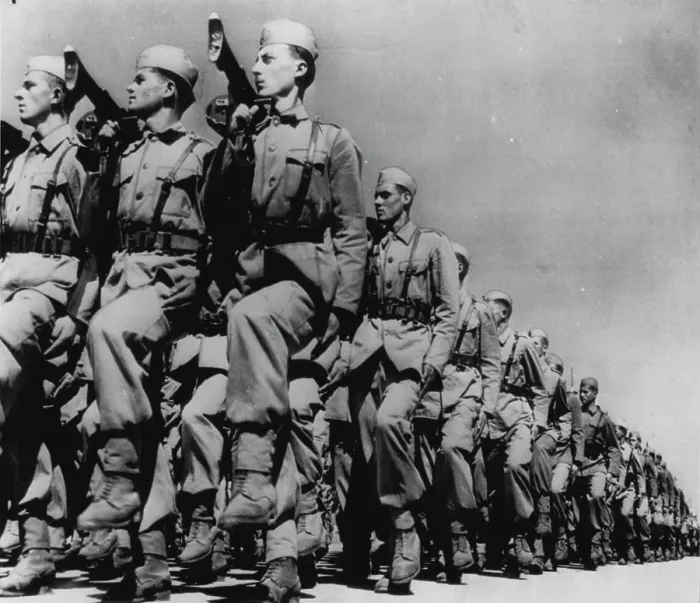 Framed Print : Goose-Stepping Yugoslav Infantrymen -- Yugoslav infantrymen goose-step past reviewing stand during military parade Framed Print : Goose-Stepping Yugoslav Infantrymen -- Yugoslav infantrymen goose-step past reviewing stand during military parade