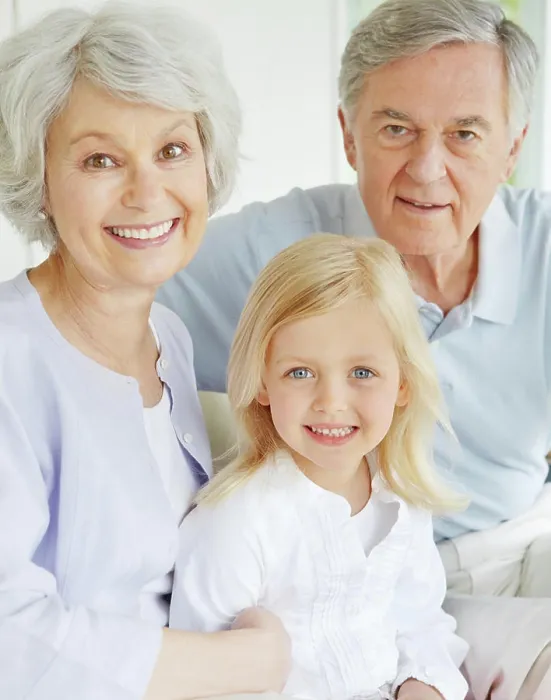 Framed Print : Grandparents, portrait and happy in home with girl for bonding Framed Print : Grandparents, portrait and happy in home with girl for bonding