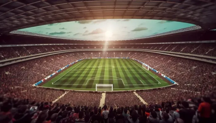 Framed Print : green field in soccer stadium with a lot of people Framed Print : green field in soccer stadium with a lot of people