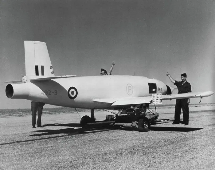 Framed Print : A ground crew gives the thumbs up (she's ready) sign to ***** a Jindivik pilotless
