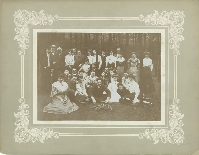 Framed Print : Group portrait of unknown young men and women in a forest Framed Print : Group portrait of unknown young men and women in a forest