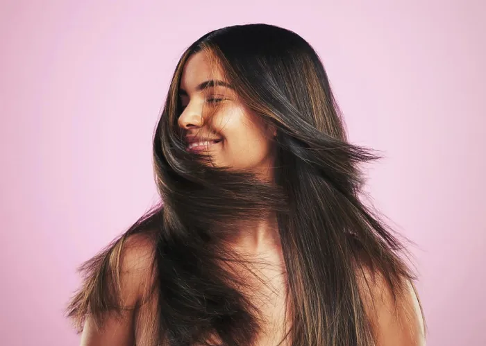 Framed Print : Hair care, smile and woman shaking head in studio Framed Print : Hair care, smile and woman shaking head in studio