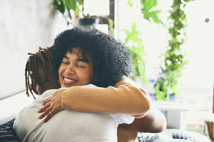 Framed Print : Happy, black couple and relax with hug at house for love Framed Print : Happy, black couple and relax with hug at house for love