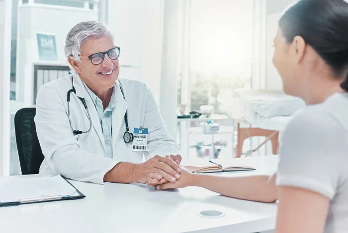 Framed Print : Happy doctor, patient and holding hands for comfort in consultation for healthcare or good results Framed Print : Happy doctor, patient and holding hands for comfort in consultation for healthcare or good results