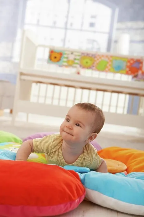 Framed Print : Happy infant on playmat Happy cute infant lying on playmat Framed Print : Happy infant on playmat Happy cute infant lying on playmat