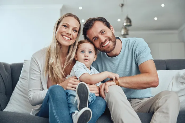 Framed Print : Happy, smile and portrait of a family on a sofa relaxing Framed Print : Happy, smile and portrait of a family on a sofa relaxing