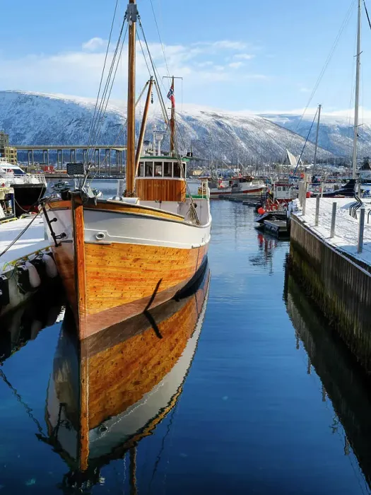 Framed Print : The harbour. Tromso or Tromsoe during winter in the northern part of Norway. Europe. Scandinavia. Norway. March