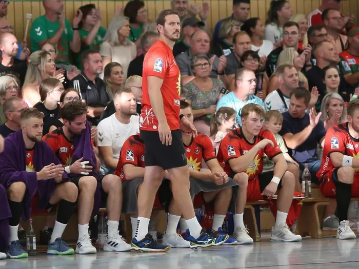 Framed Print : Head Coach Michael Haass TuS N Lübbecke at Test Game Handball SC Magdeburg TuS N Lübbecke Season 2024 in Bernburg