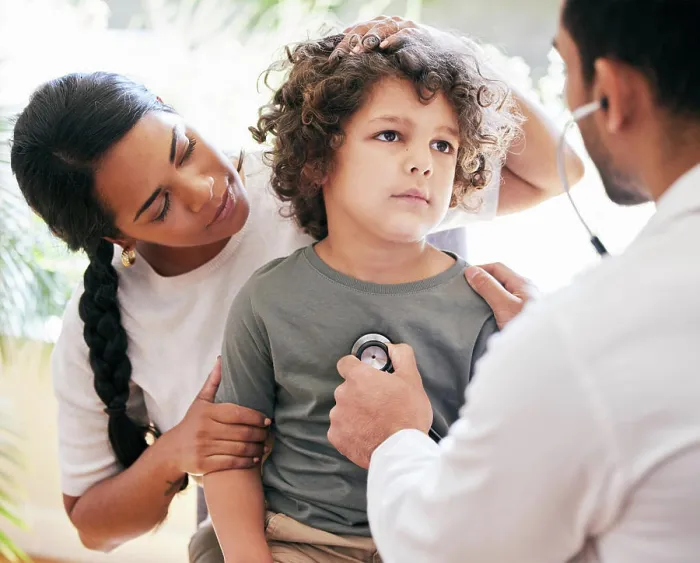Framed Print : Healthcare, child and doctor consultation for heartbeat with stethoscope Framed Print : Healthcare, child and doctor consultation for heartbeat with stethoscope